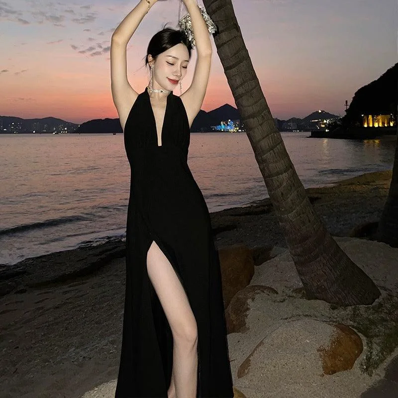 Zenith Halter neck Maxi Dress in Black Fashionable Off-Shoulder Maxi Dress