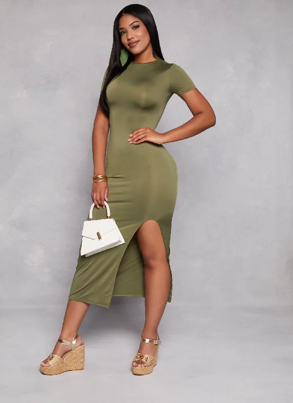 High Neck T Shirt Maxi Dress Trendy Maxi Dress with Straps