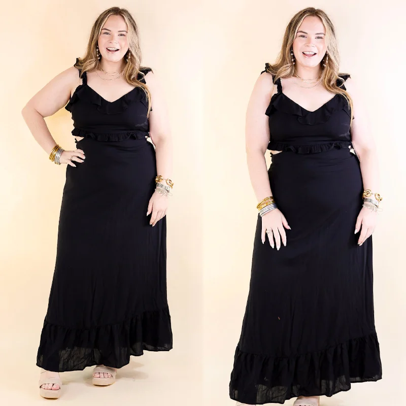 Talk About Beauty Tank Maxi Dress With Cutouts and Ruffles in Black