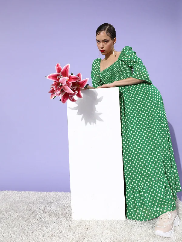 Women's Green Polka Maxi Dress - Stylestone Classic Black Maxi Dress