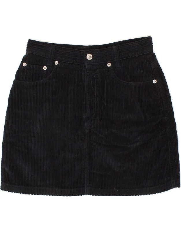 BENETTON Womens Corduroy Skirt IT 42 Medium W28 Black Cotton wool skirt breathable