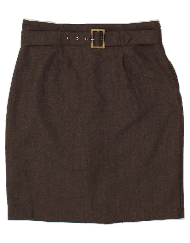 BENETTON Womens Pencil Skirt IT 46 Large  W32  Brown Virgin Wool silk skirt lustrous