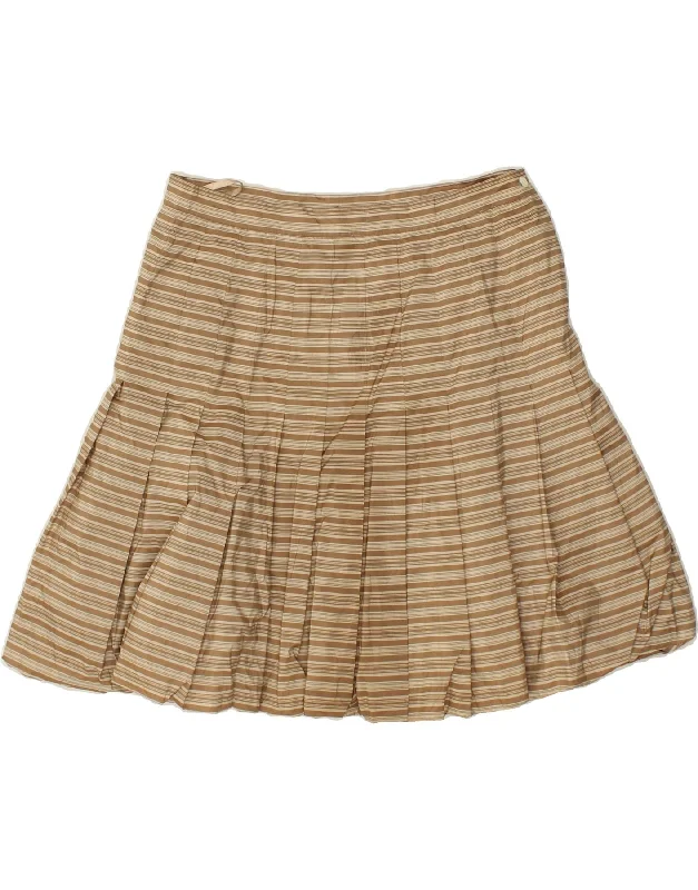BLUNAUTA Womens Knife Pleated Skirt Large W32 Beige Striped Silk chiffon skirt flowing BLUNAUTA Womens Knife Pleated Skirt Large W32 Beige Striped Silk chiffon skirt flowing