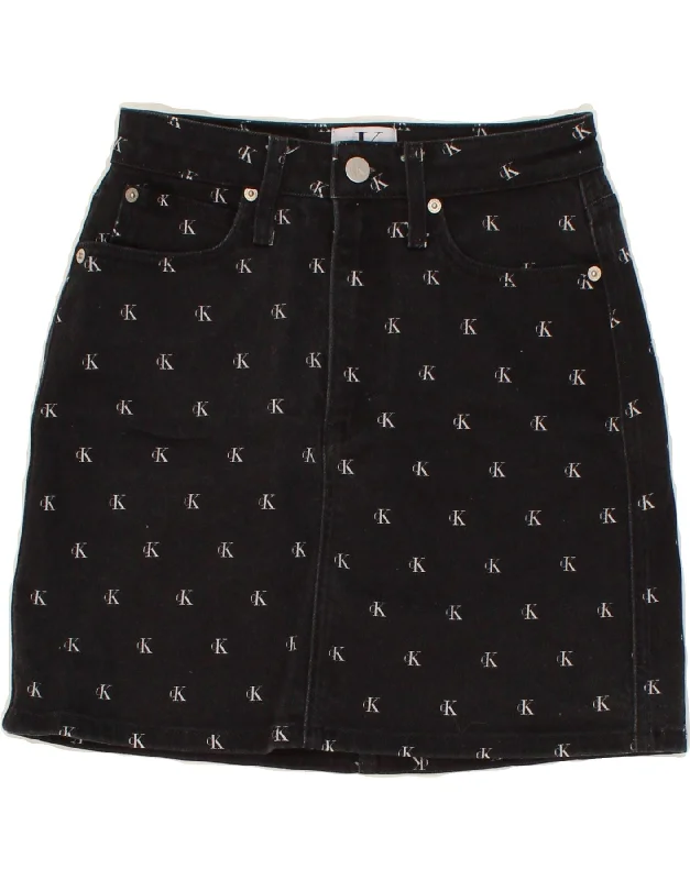 CALVIN KLEIN Womens Graphic Denim Skirt W26 Small Black Spotted Cotton summer skirt style CALVIN KLEIN Womens Graphic Denim Skirt W26 Small Black Spotted Cotton summer skirt style