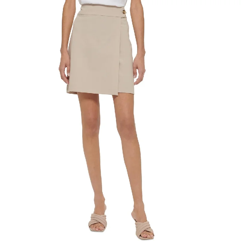 Calvin Klein Womens Petites Faux Wrap Midi Pencil Skirt satin skirt smooth