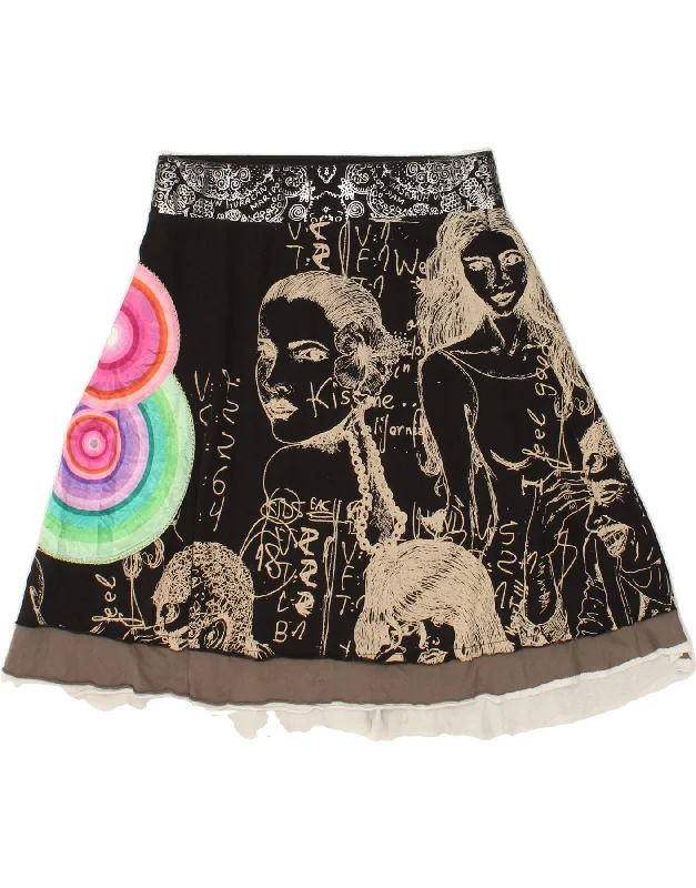 DESIGUAL Womens Abstract Pattern A-Line Skirt W32 Large Black silk skirt elegant