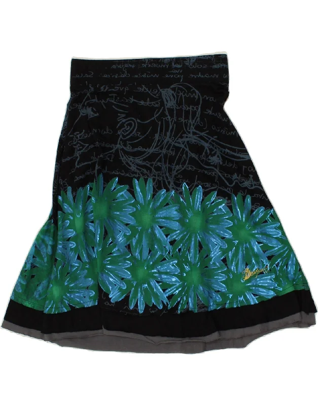 DESIGUAL Womens Graphic High Waist A-Line Skirt XS W25 Black Floral Cotton leather skirt refined DESIGUAL Womens Graphic High Waist A-Line Skirt XS W25 Black Floral Cotton leather skirt refined