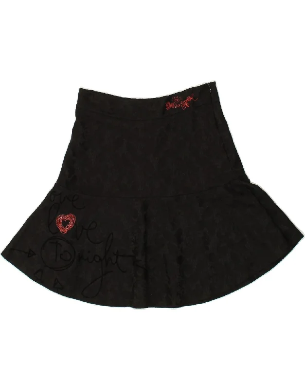 DESIGUAL Womens High Waist A-Line Skirt UK 12 Medium W28 Black Polyester velvet skirt plush