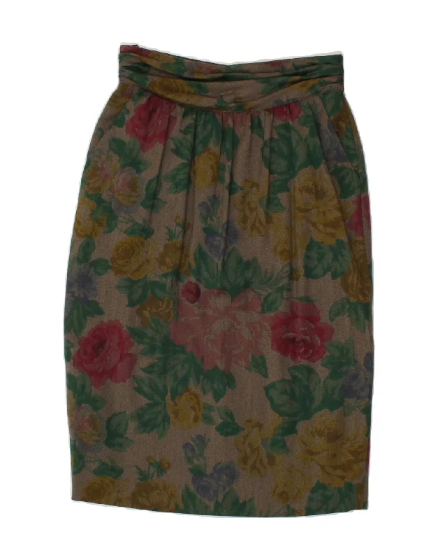 ESCADA Womens Midi Skirt EU 40 Medium W28 Grey Floral New Wool pencil skirt chic