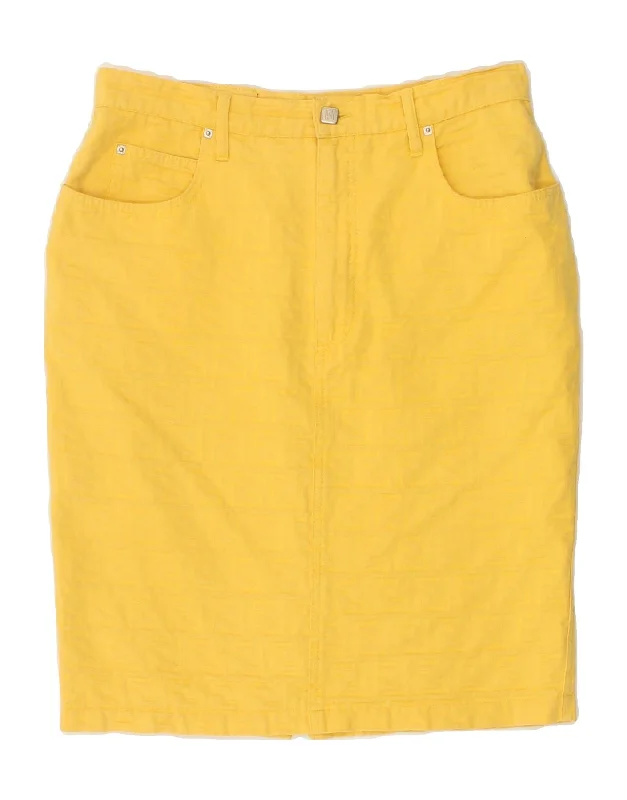 FENDI Womens High Waist Straight Skirt IT 50 2XL W32 Yellow Cotton linen skirt natural FENDI Womens High Waist Straight Skirt IT 50 2XL W32 Yellow Cotton linen skirt natural