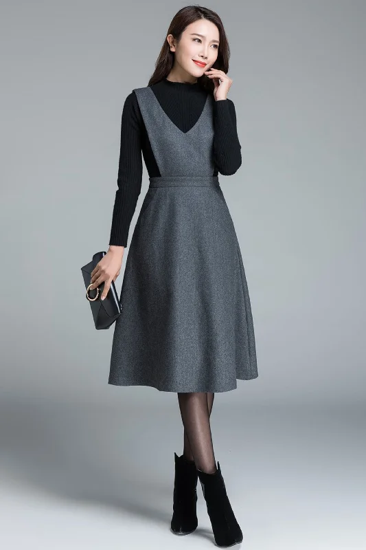 Grey wool midi skirt with suspenders 1645 leather skirt modern