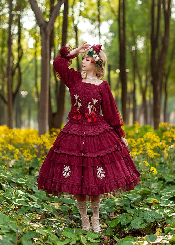 Infanta~Melaleuca Lily~Embroidery Country Lolita Blouse and Skirt silk skirt lustrous Infanta~Melaleuca Lily~Embroidery Country Lolita Blouse and Skirt silk skirt lustrous
