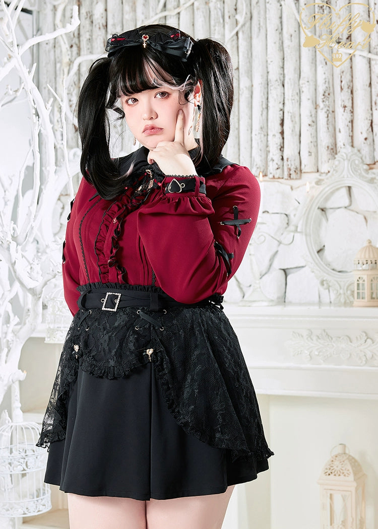 (BFM)Fluffy Heart~Vampire~Jirai Kei Rhinestone Belt Black Lace Double Layers Skirt ribbed skirt waist (BFM)Fluffy Heart~Vampire~Jirai Kei Rhinestone Belt Black Lace Double Layers Skirt ribbed skirt waist