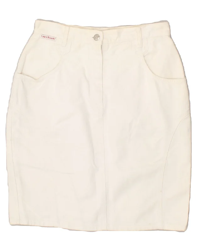 LAURA BIAGIOTTI Womens Denim Skirt W30 Medium White Cotton patchwork skirt art