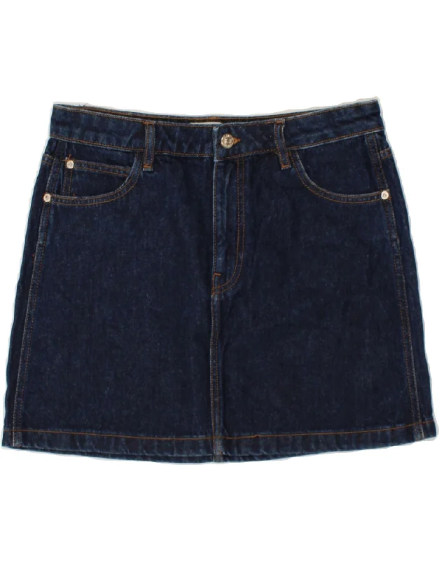 MANGO Womens Denim Skirt Medium W32 Navy Blue Cotton velvet skirt plush