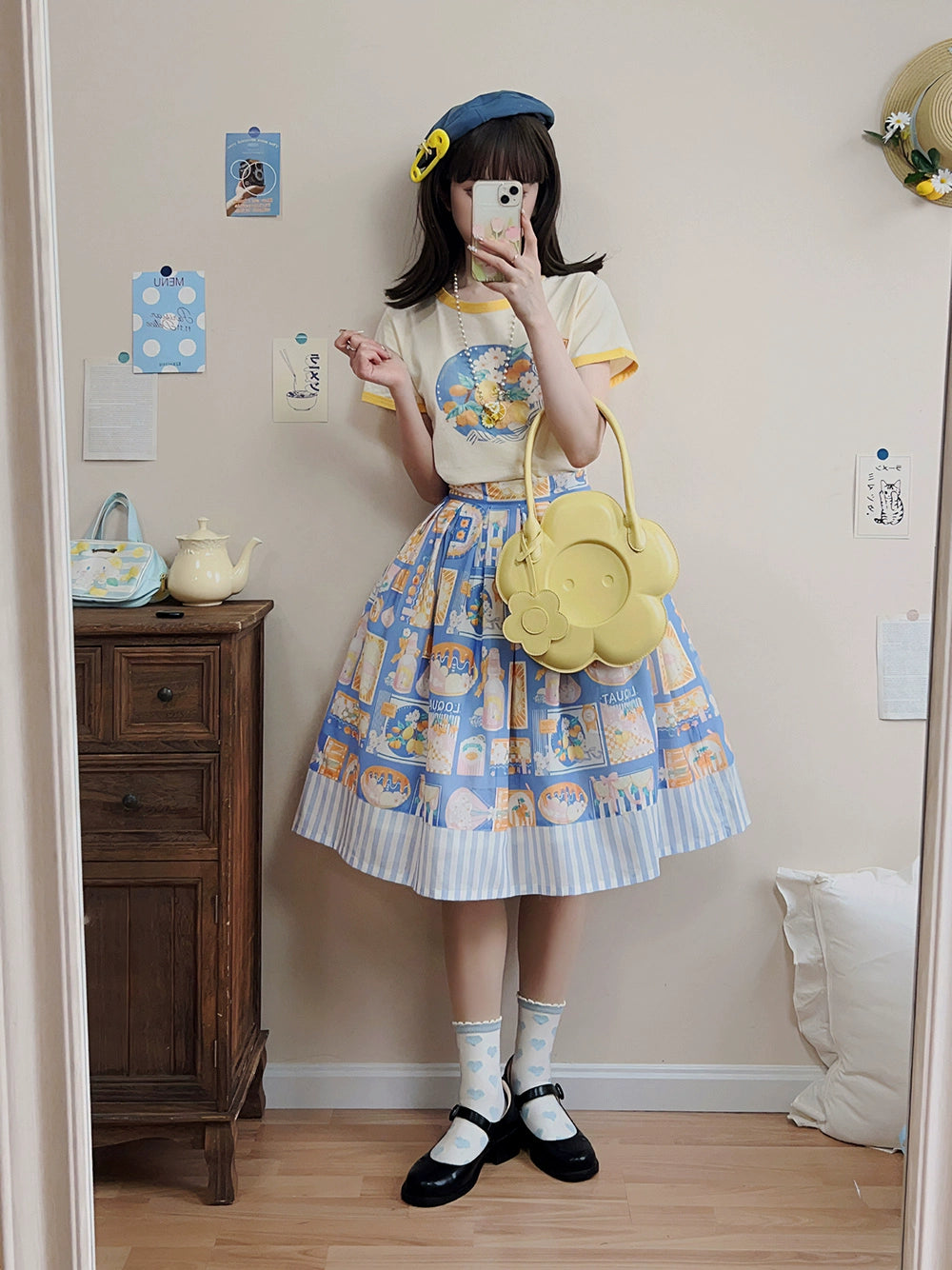 Miss Point~Daisy Lemon~Kawaii Lolita Lemon Print Skirt Customized boho skirt vibe
