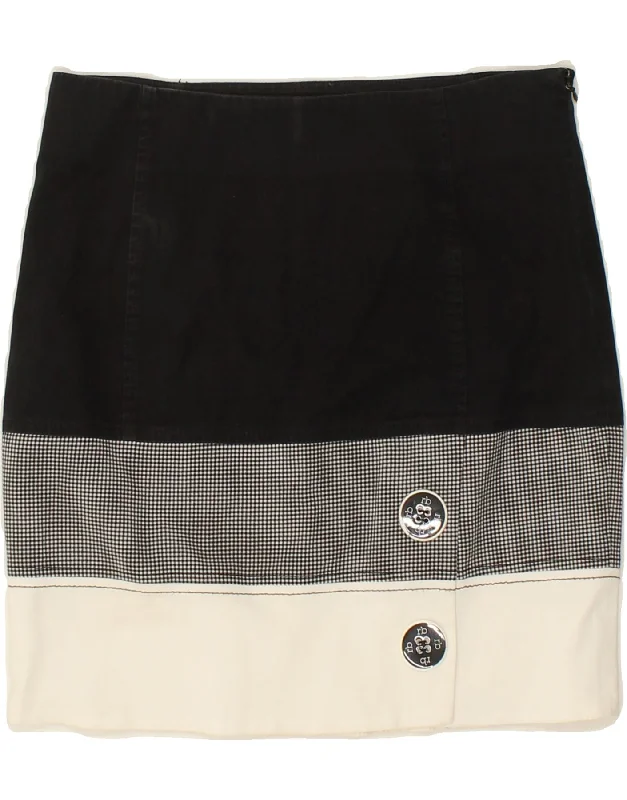ROCCOBAROCCO Womens Mini Skirt W28 Medium Black Colourblock denim skirt stylish