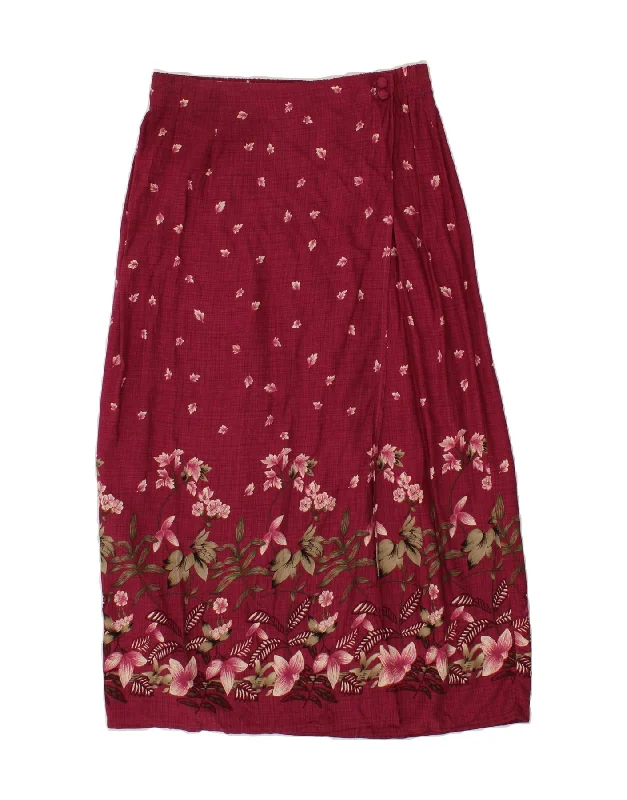 SAG HARBOR Womens Wrap Skirt Large W32  Burgundy Floral Rayon leather skirt modern