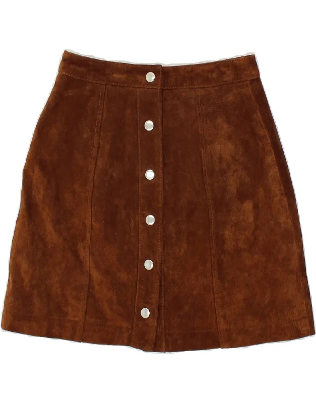 STRADIVARIUS Womens Suede A-Line Skirt EU 34 XS W24 Brown Suede leather skirt sleek