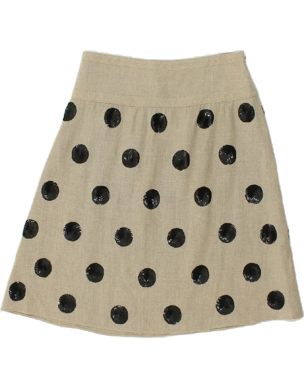 VALENTINO Womens Roma A-Line Skirt IT 44 Medium W30  Beige Polka Dot Linen midi skirt versatile