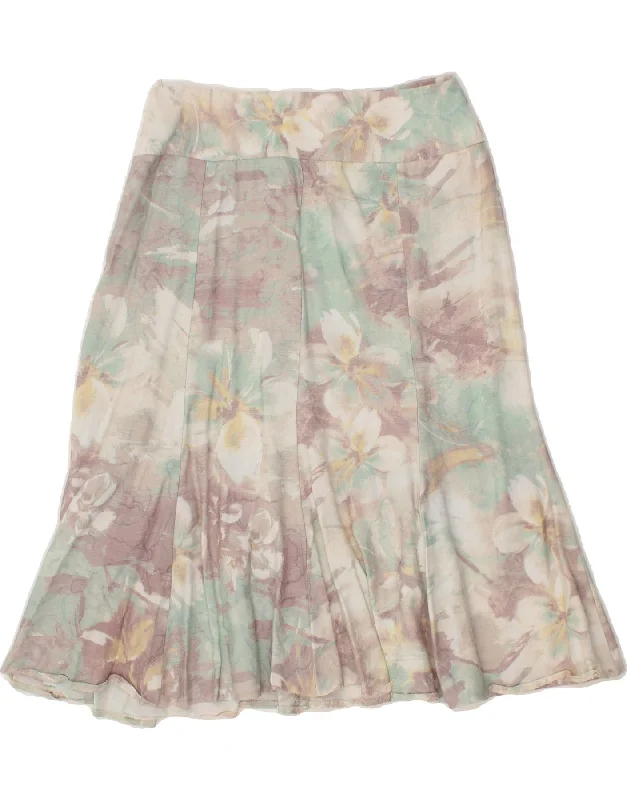 VINTAGE Womens A-Line Skirt EU 40 Medium W28 Green Floral Polyester linen skirt airy VINTAGE Womens A-Line Skirt EU 40 Medium W28 Green Floral Polyester linen skirt airy