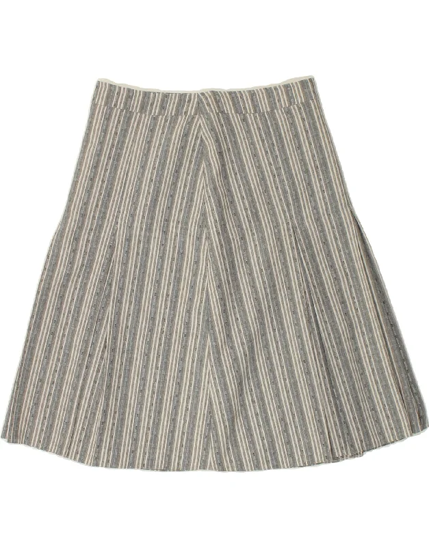 VINTAGE Womens A-Line Skirt EU 40 Medium W32 Grey Striped relaxed fit skirt