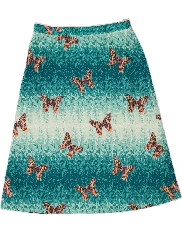 VINTAGE Womens A-Line Skirt EU 44 Medium W30 Green Floral Polyester leather skirt bold VINTAGE Womens A-Line Skirt EU 44 Medium W30 Green Floral Polyester leather skirt bold