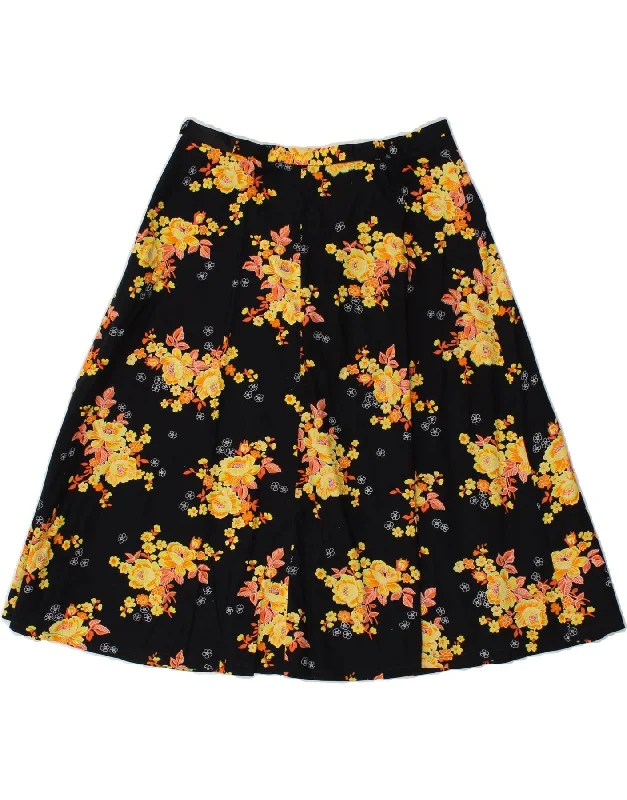 VINTAGE Womens A-Line Skirt IT 42 Medium W28 Black Floral mini skirt trendy
