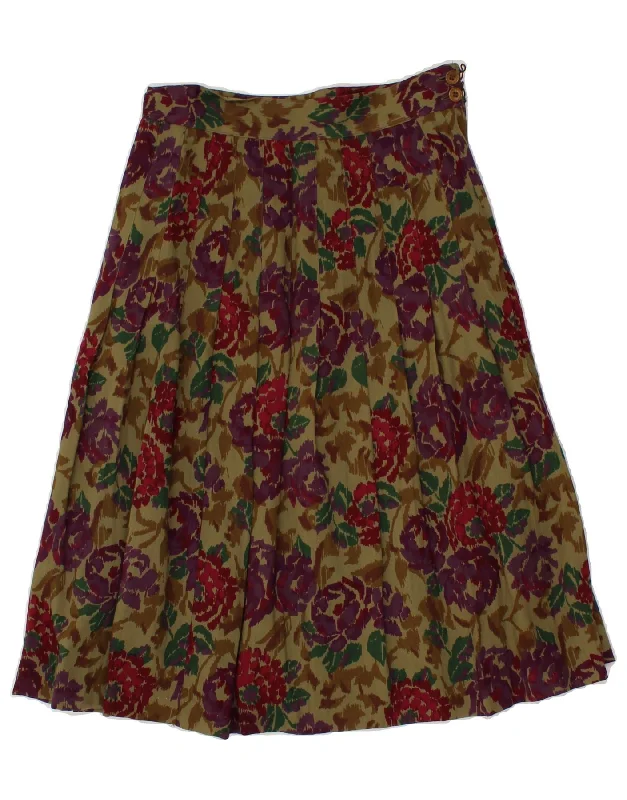 VINTAGE Womens A-Line Skirt IT 44 Medium W28  Green Floral Wool velvet skirt glossy