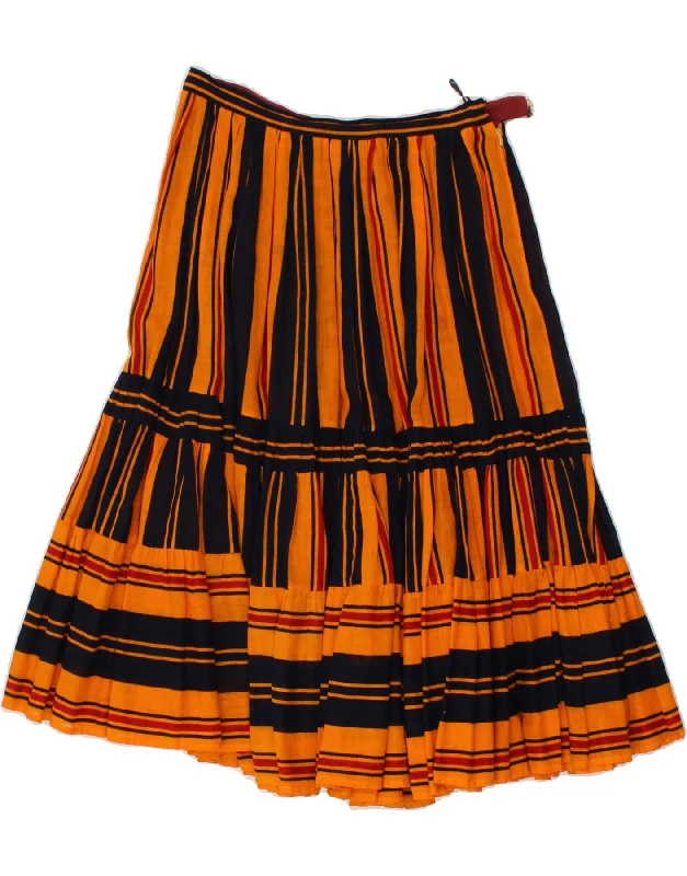 VINTAGE Womens A-Line Skirt IT 44 Medium W28 Orange Striped velvet skirt sumptuous