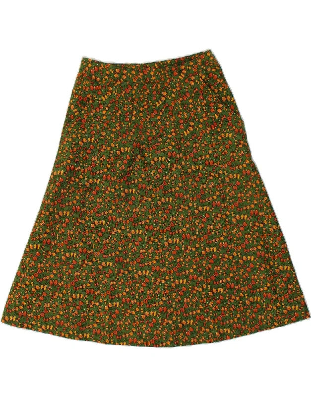 VINTAGE Womens A-Line Skirt W26 Small Green Butterfly denim skirt classic