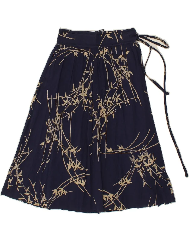 VINTAGE Womens A-Line Skirt W26 Small  Navy Blue Floral wool skirt warm
