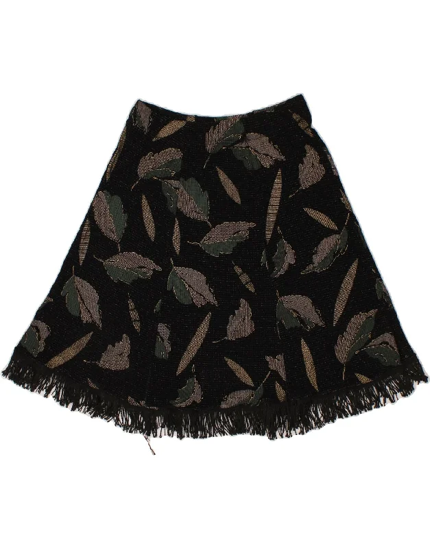 VINTAGE Womens A-Line Skirt W28 Medium Black Floral breathable skirt fabric