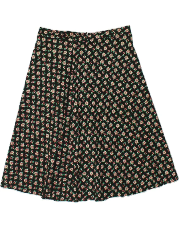 VINTAGE Womens A-Line Skirt W28 Medium Black Floral linen skirt relaxed