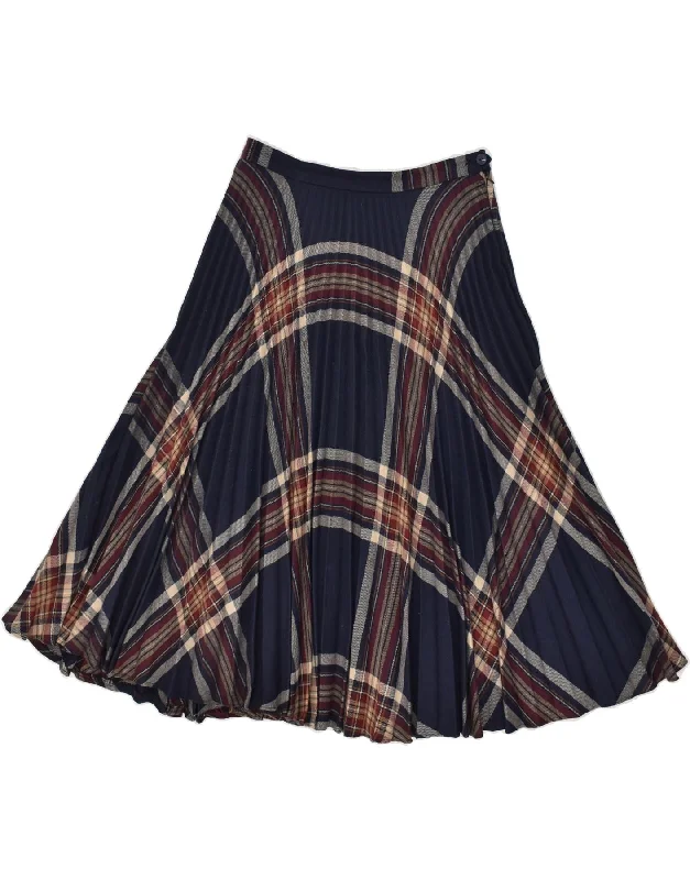 VINTAGE Womens A-Line Skirt W28 Medium  Navy Blue Plaid linen skirt natural