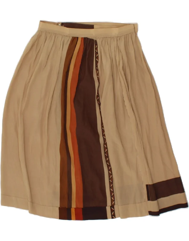 VINTAGE Womens A-Line Skirt W30 Medium Brown Striped ruffled skirt detail