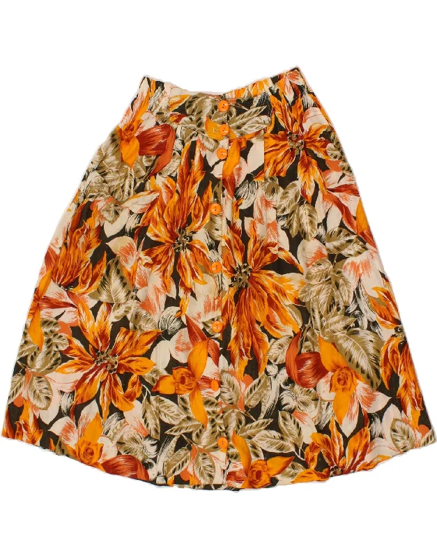 VINTAGE Womens A-Line Skirt W30 Medium Multicoloured Floral Cotton lace skirt elegant