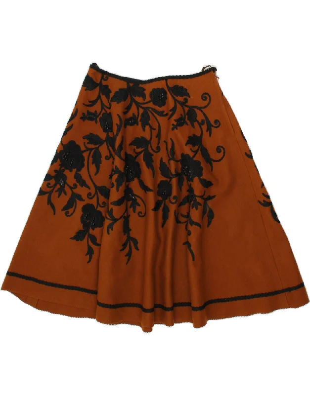 VINTAGE Womens A-Line Skirt W31 Medium Brown Floral flowy skirt hem