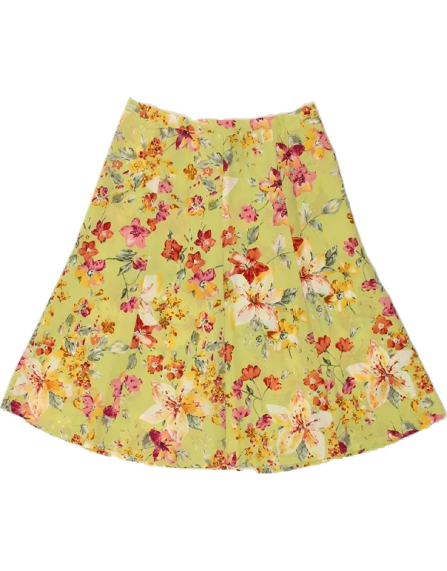 VINTAGE Womens A-Line Skirt W32 Large Green Floral cotton skirt soft
