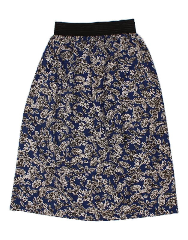 VINTAGE Womens A-Line Skirt W38 XL Blue Floral cashmere skirt soft