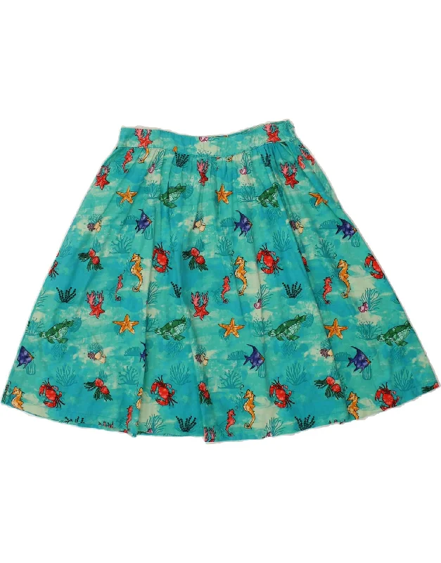 VINTAGE Womens Abstract Pattern A-Line Skirt UK 12 Medium W30 Blue Cotton corduroy skirt textured VINTAGE Womens Abstract Pattern A-Line Skirt UK 12 Medium W30 Blue Cotton corduroy skirt textured