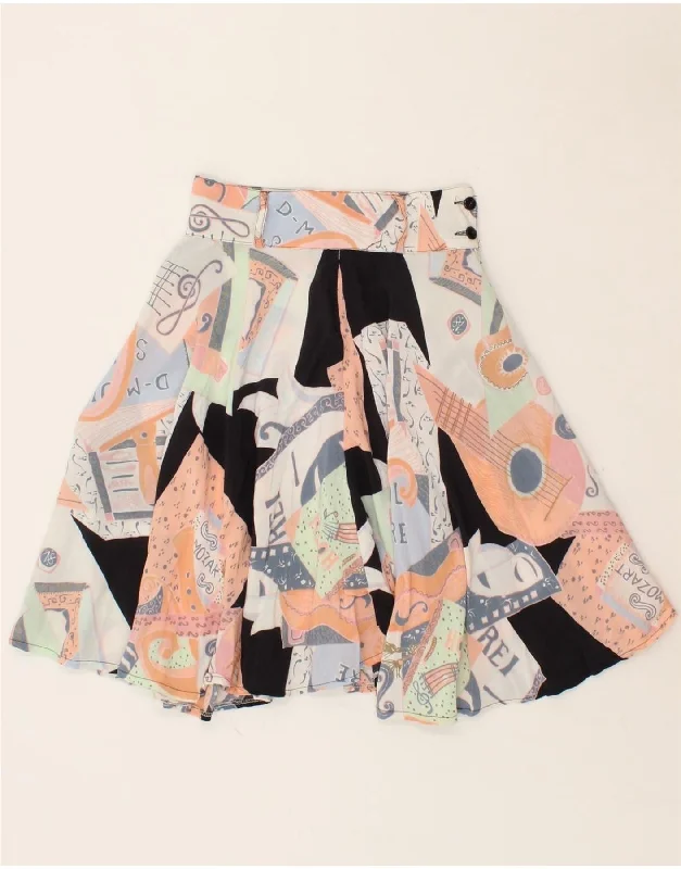 VINTAGE Womens Abstract Pattern A-Line Skirt W24 XS Multicoloured high slit skirt