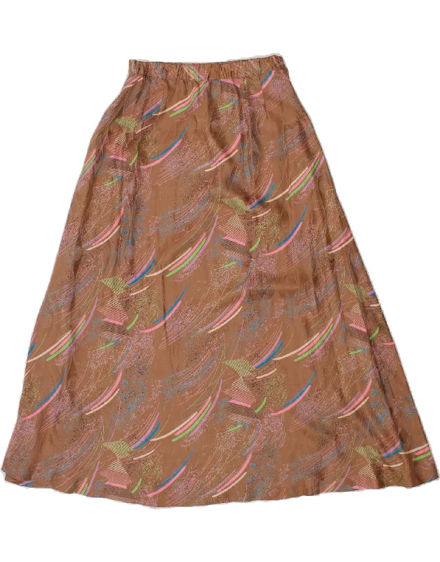 VINTAGE Womens Abstract Pattern A-Line Skirt W28 Medium Brown denim skirt trendy