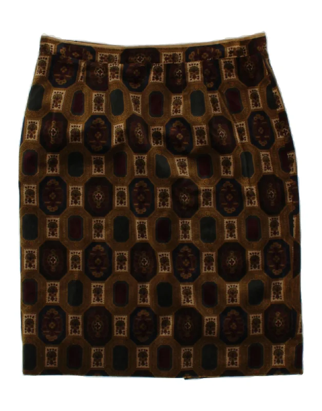 VINTAGE Womens Abstract Pattern Pencil Skirt W32 Large Brown lightweight skirt design VINTAGE Womens Abstract Pattern Pencil Skirt W32 Large Brown lightweight skirt design