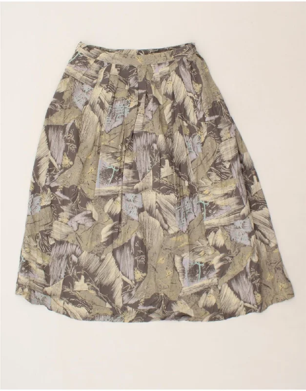 VINTAGE Womens Abstract Pattern Pleated Skirt W28 Medium Grey Viscose boho skirt vibe VINTAGE Womens Abstract Pattern Pleated Skirt W28 Medium Grey Viscose boho skirt vibe
