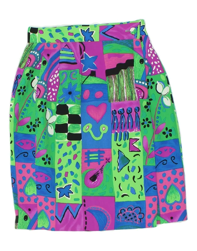 VINTAGE Womens Abstract Pattern Straight Skirt W24 XS Multicoloured silk skirt lustrous VINTAGE Womens Abstract Pattern Straight Skirt W24 XS Multicoloured silk skirt lustrous