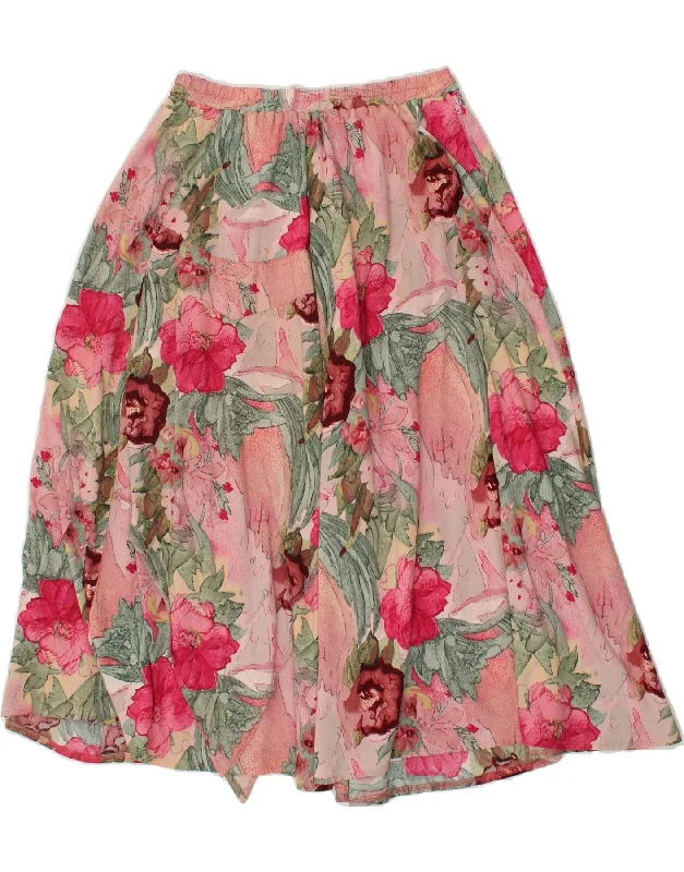 VINTAGE Womens Flared Skirt IT 40 Small W26 Pink Floral spandex blend skirt
