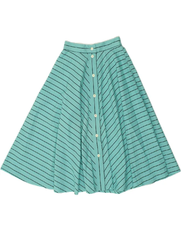 VINTAGE Womens Flared Skirt W26 Small Blue Striped flowy skirt hem