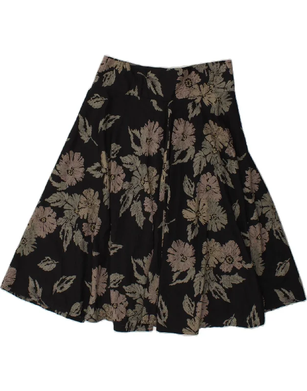 VINTAGE Womens Flared Skirt W30 Medium Black Floral wool skirt sturdy