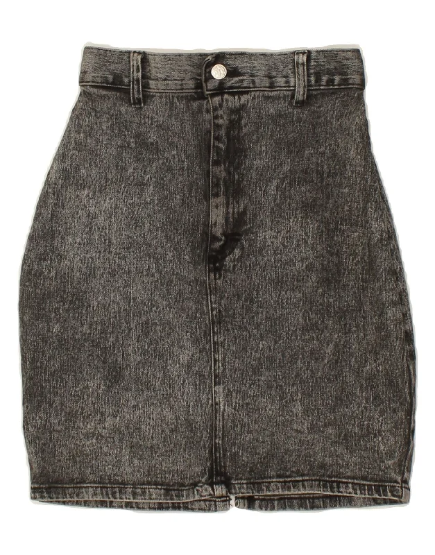 VINTAGE Womens High Waist Denim Skirt W24 Small Grey leather skirt refined
